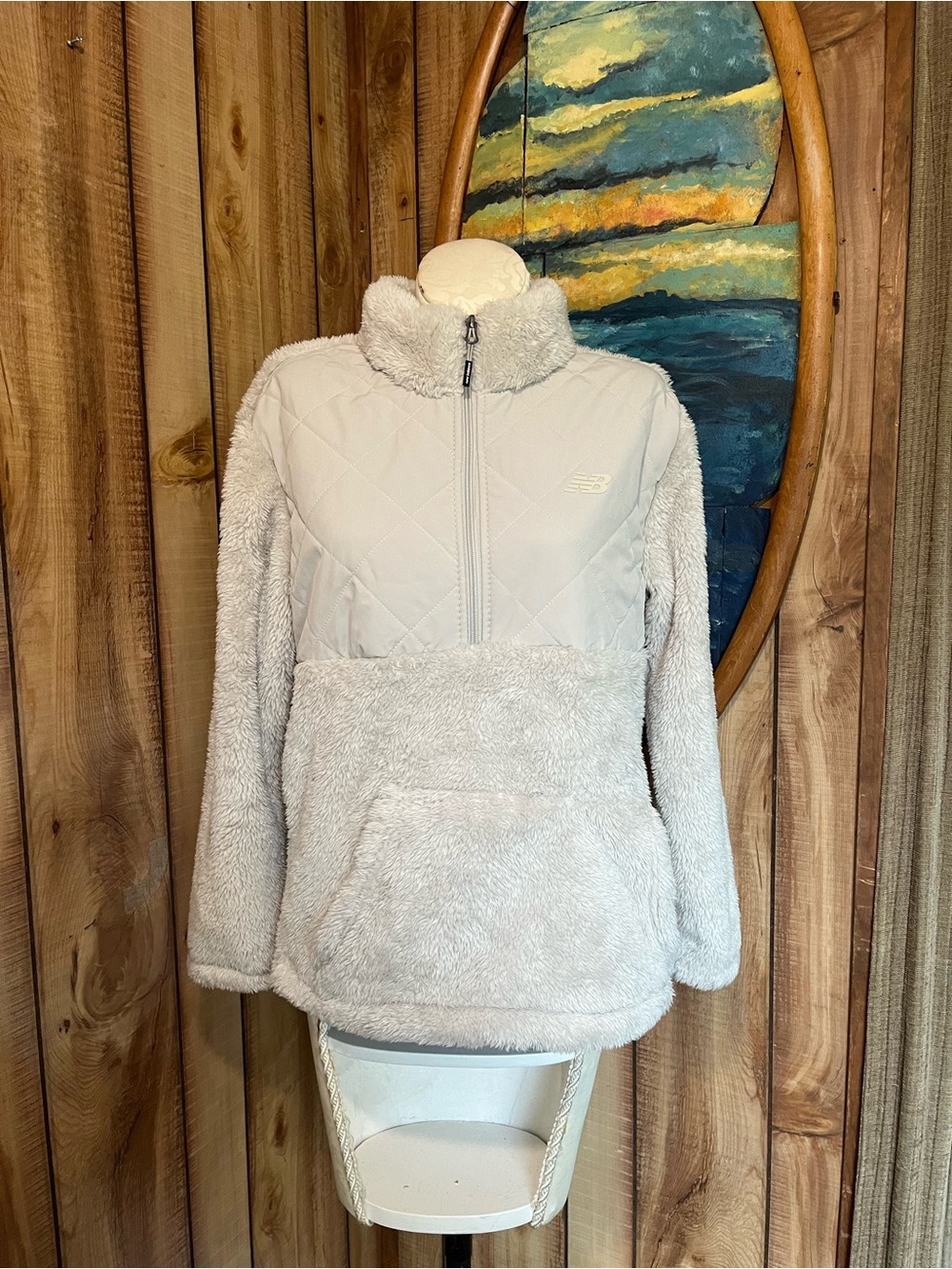 💋 New Balance Women's Light Gray Sherpa Half-Zip Pullover Jacket